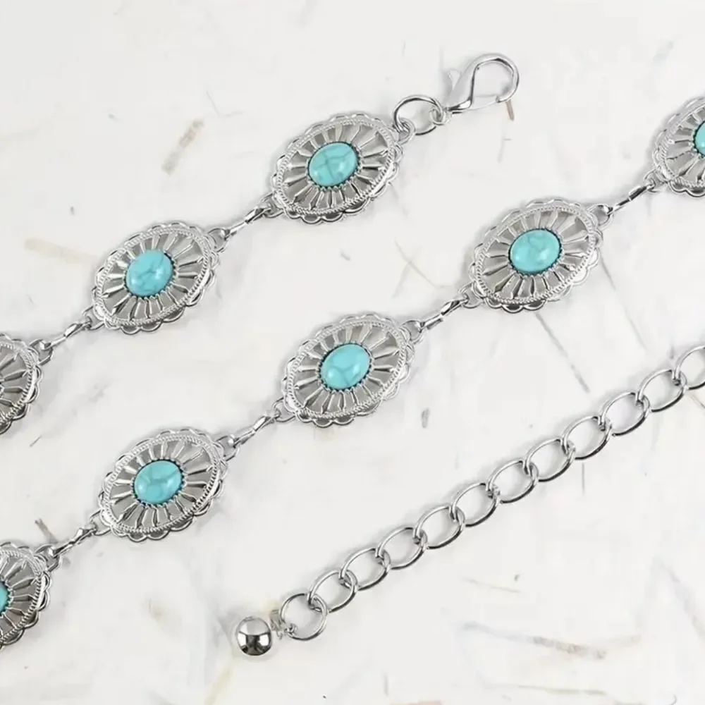 Vintage Style Silver Small Concho Chain Belt